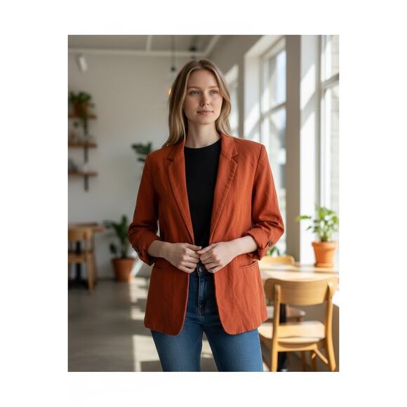 Harve Bernard Vintage 80s Orange Blood Wool Cashmere Blend Blazer Size 12 - Picture 11 of 11